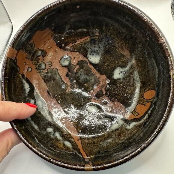 VTG Vintage Signed Brown Ceramic Retro Brown Bowl Spongewear Glazed Pottery - Picture 3 of 15